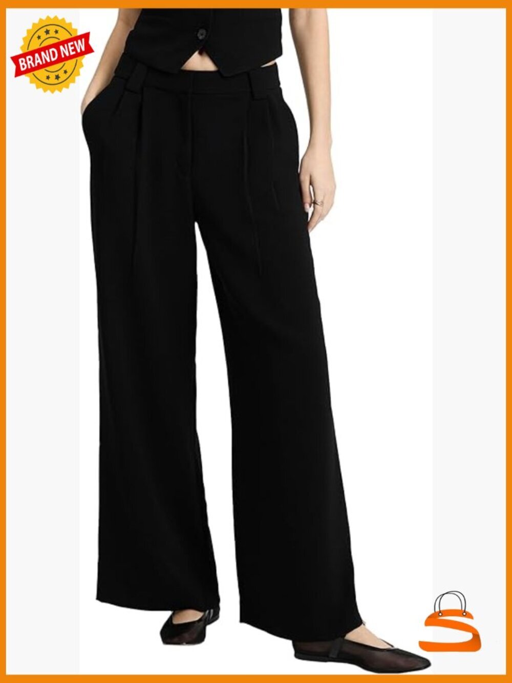 High Waisted Relaxed Fit Wide-Leg Dress Pants for Work